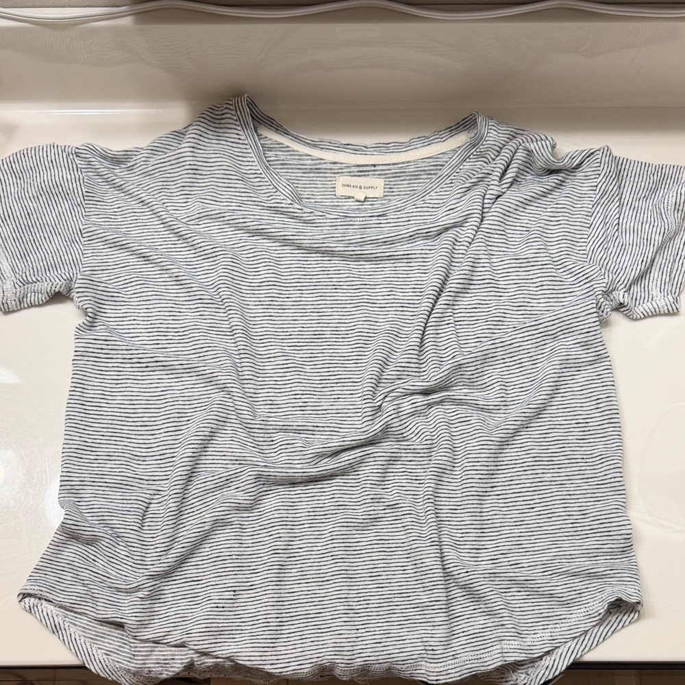 Thread & Supply White and Navy Thin Stripe Tee